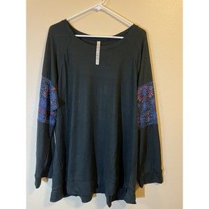 Retreat By Rhonda Shear Knit Lounge Sweatshirt Top Black Firework Size 2X